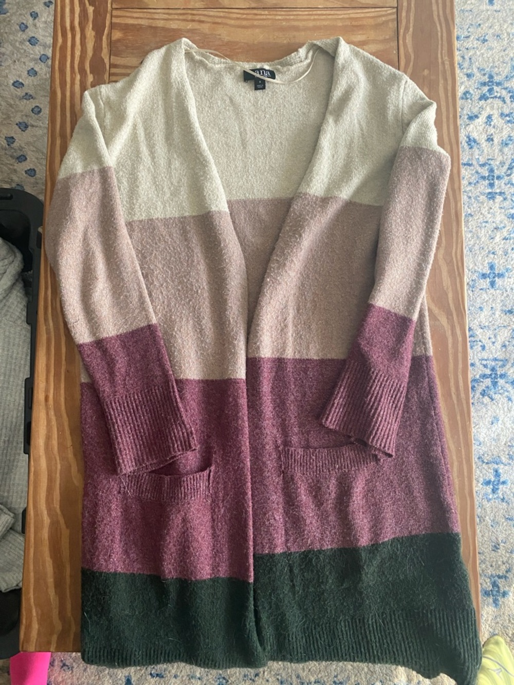 Ana. Open-Front Colorblock Long Cardigan - Cream, Mauve, Plum, Forest